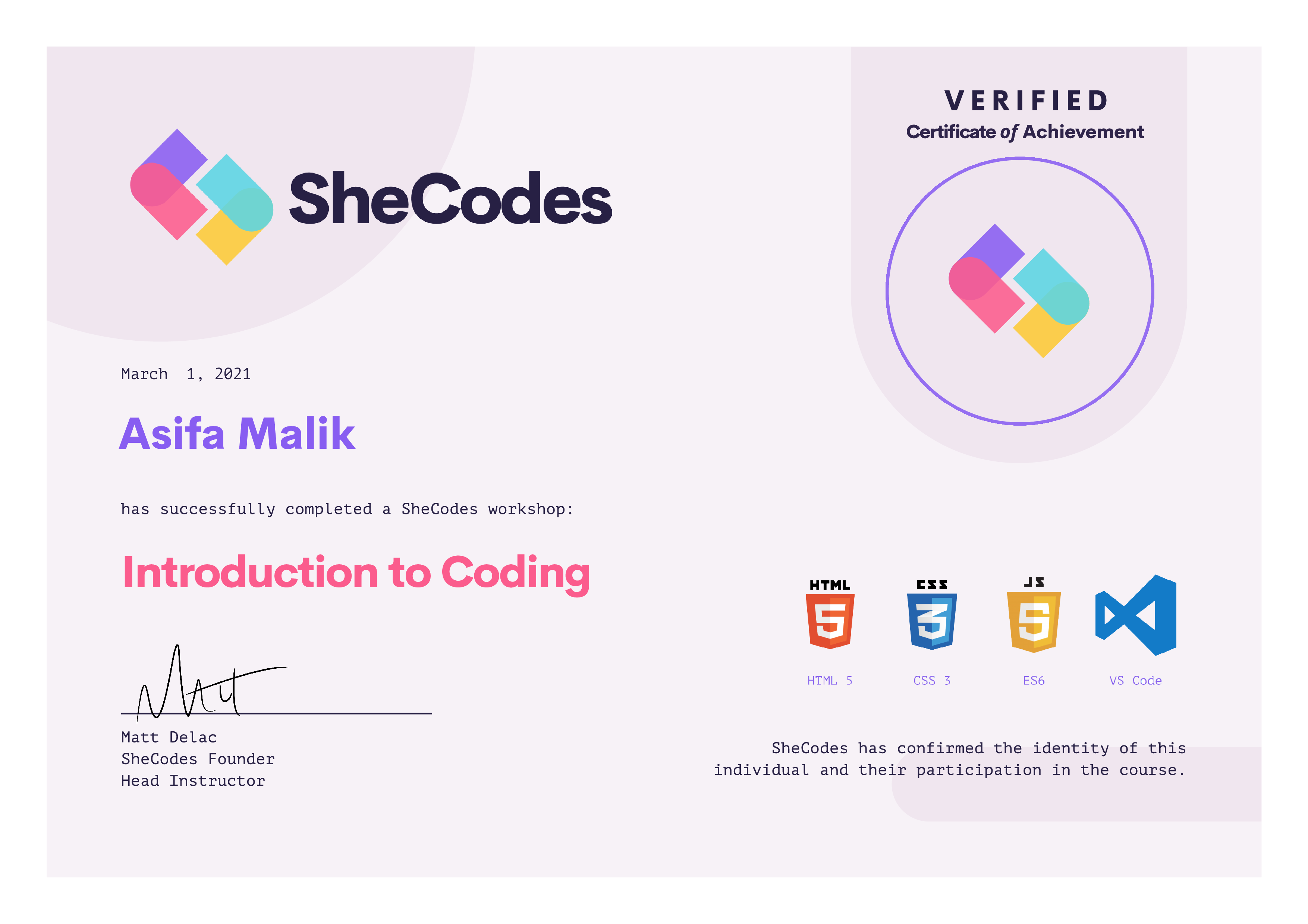 Introduction to coding certificate